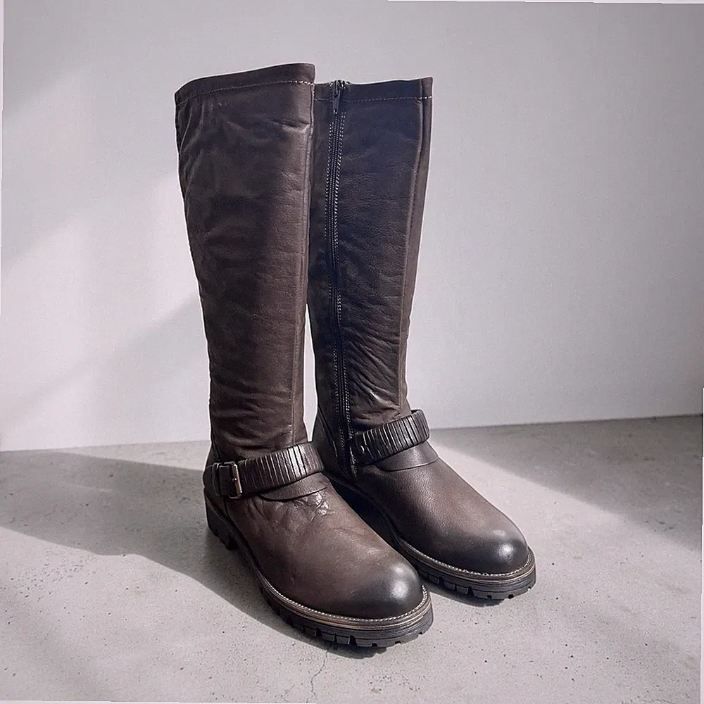 Tamaris Damen Bikerstiefel kniehoch Leder Braun EU 39 Reißverschluss