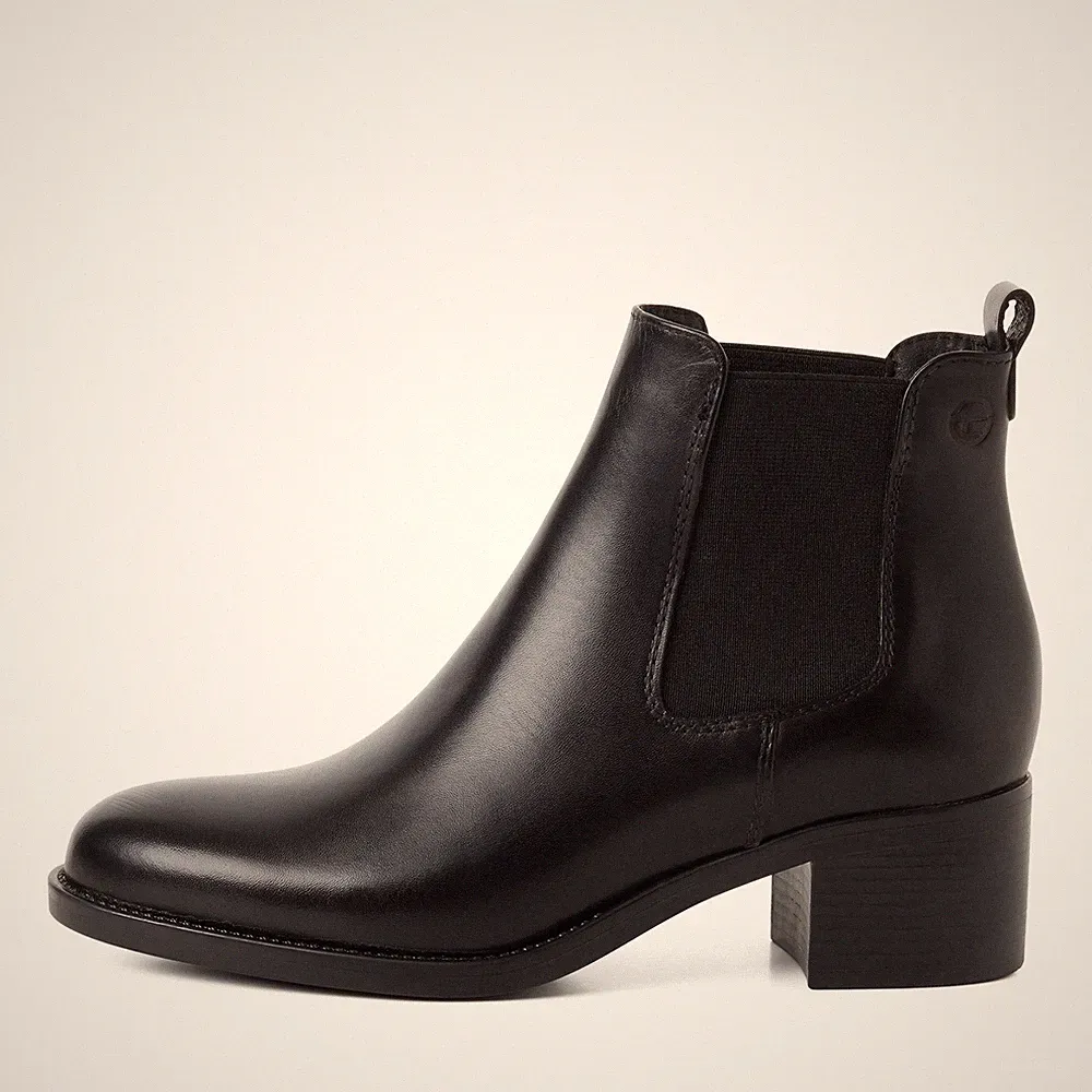 Tamaris Damen Leder Chelsea Boots 25026 Schwarz - Tocuh-it Fußbett, Blockabsatz