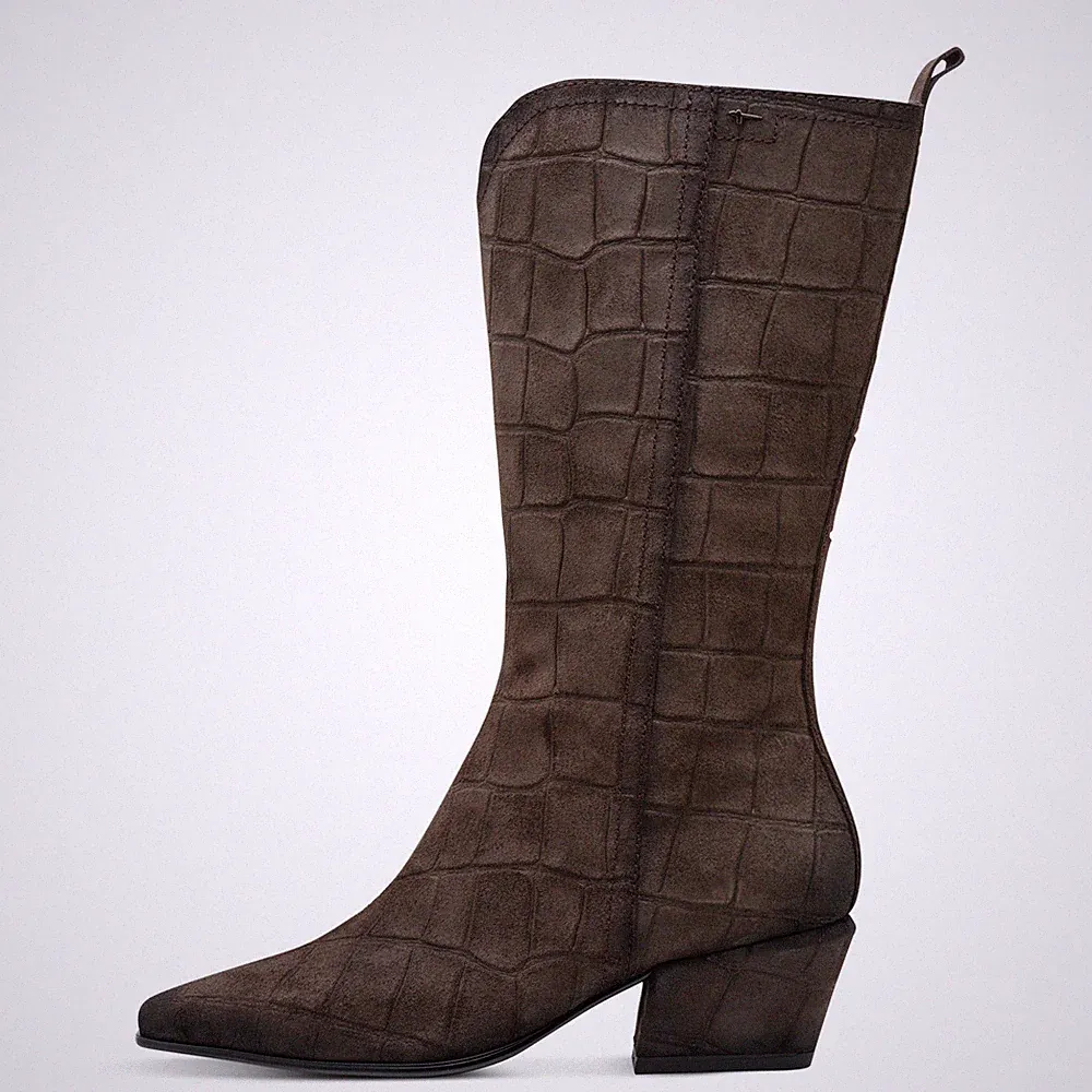 Tamaris Damen Lederstiefel 25530 Cigar Braun Croco Prägung - Fußbett, Anti Slide