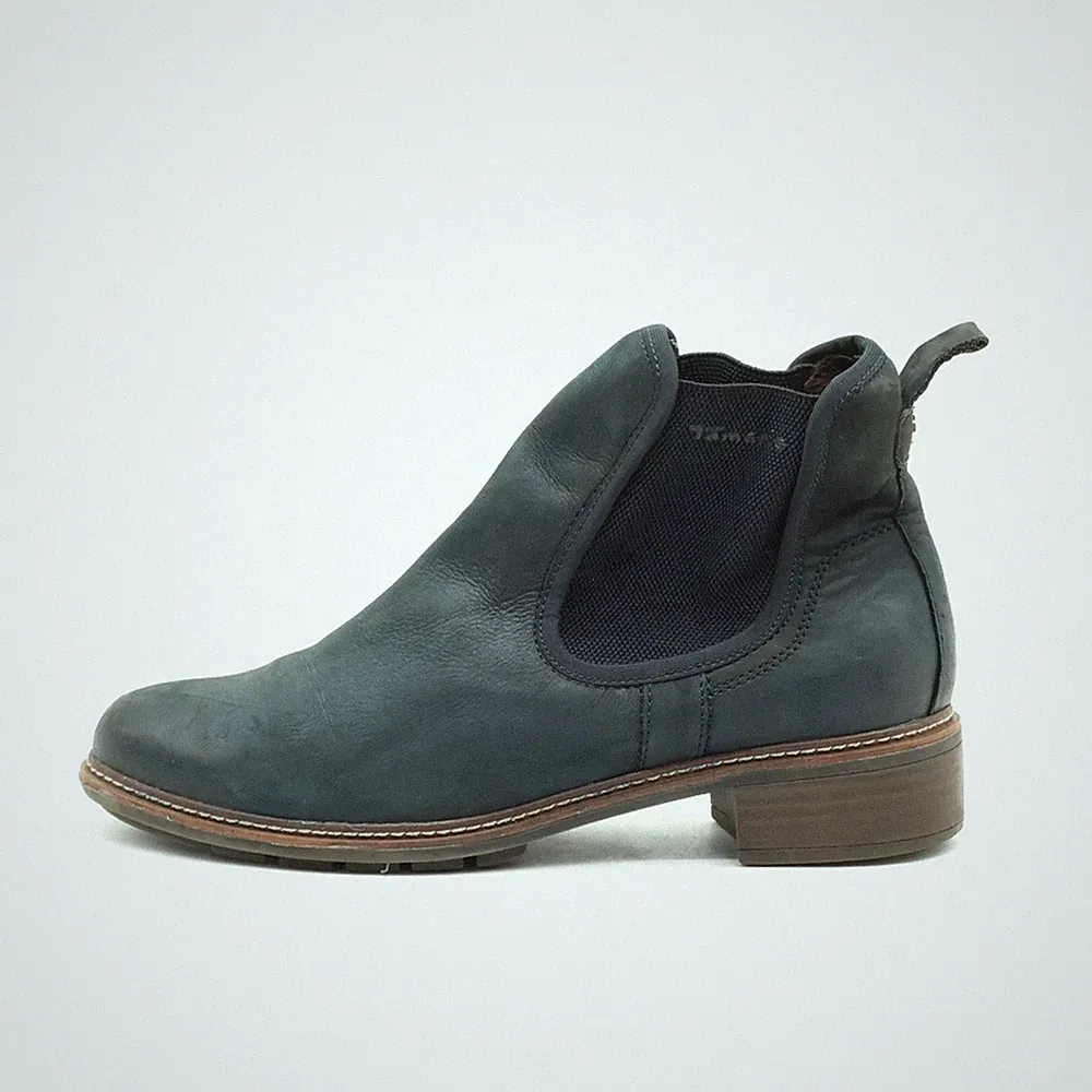 Tamaris Damen Stiefel EU 38 Chelsea Blau Leder Knöchel Anti-Rutsch Comfort