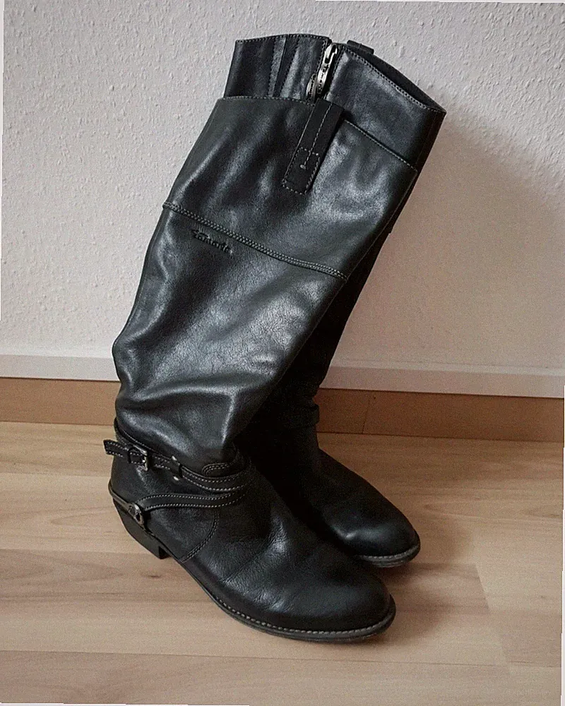 Tamaris Damen Stiefel Schwarz Leder Größe 39 Wie Neu Top Zustand