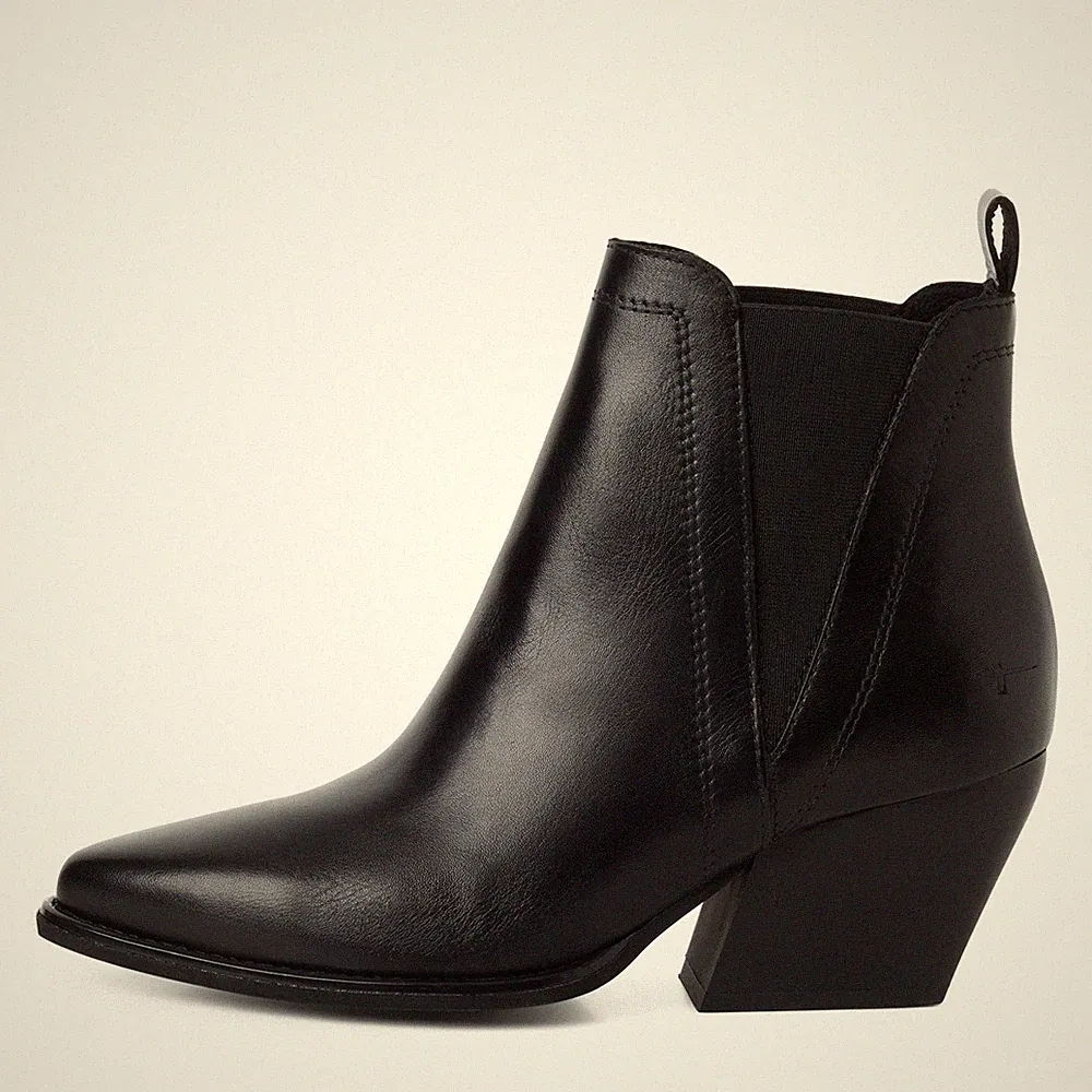 Tamaris Damen Stiefelette 25303 Schwarz - Leder, Western-Style, Slip-On, spitz