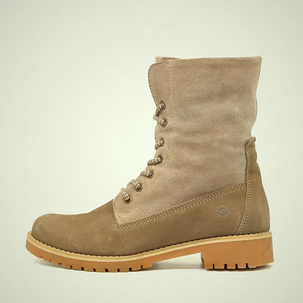 Tamaris Damen Winter Lace-Up Boots Beige Leder Mittel Profilsohle Stiefel EU 39