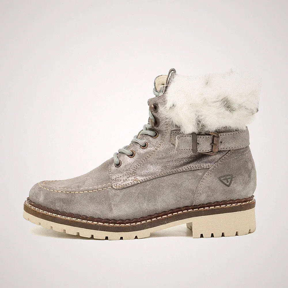 Tamaris Damen Winterboots Grau Lederimitat Knöchelhoch Classic Stiefel EU 39