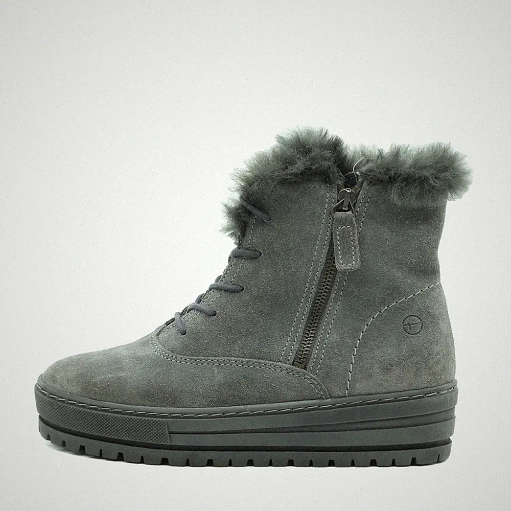 Tamaris Damen Winterstiefel Grau Veloursleder Knöchelhoch Comfort Stiefel EU 37