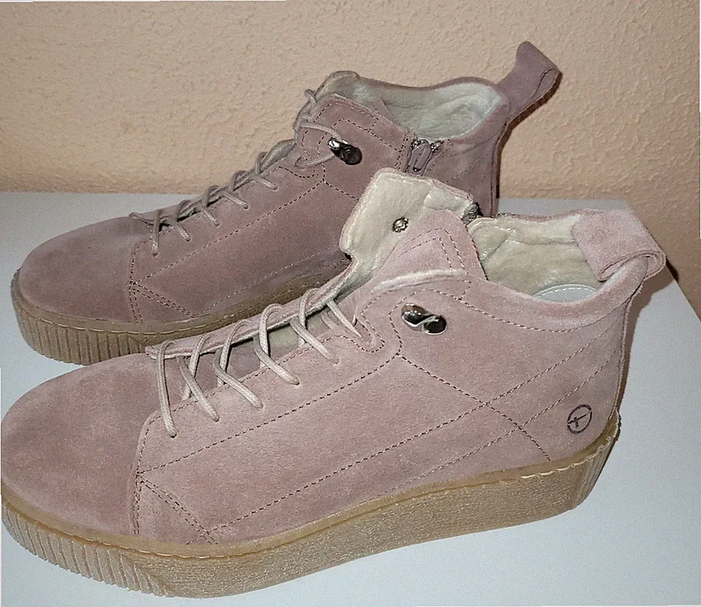 Tamaris, halbhohe Leder Boots, rosé, Größe 39 NEU