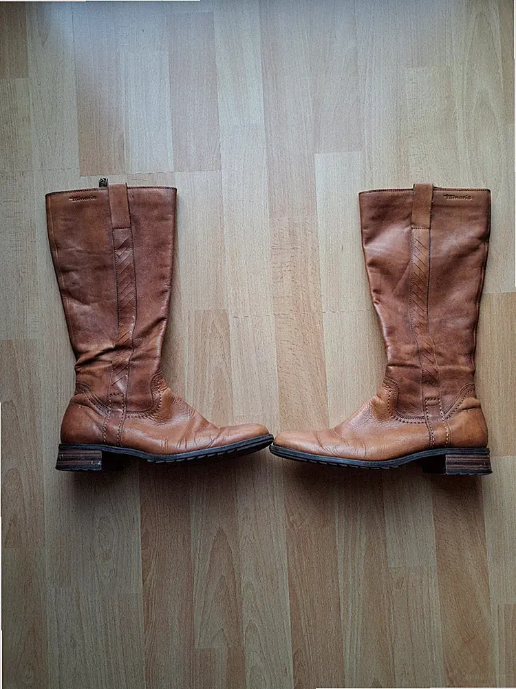 Tamaris Langschaft-Stiefel Gr. 39 Farbe : kognac / echtes Leder