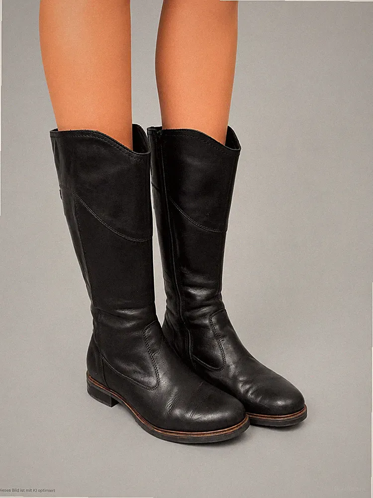 Tamaris Lederstiefel Gr.38 schwarz Hochschaft-Stiefel aus Leder