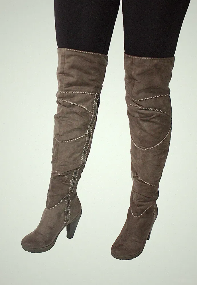 TAMARIS OVERKNEE PLATEAU DAMENSTIEFEL 36 BRAUN-GRAU WARMFUTTER #S8-K#