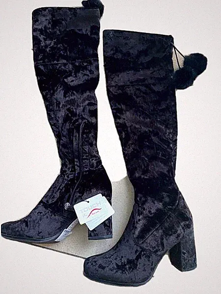TAMARIS Samt Stiefel Overknees - anti schock & slide 37,5 / 38 gefüttert schwarz