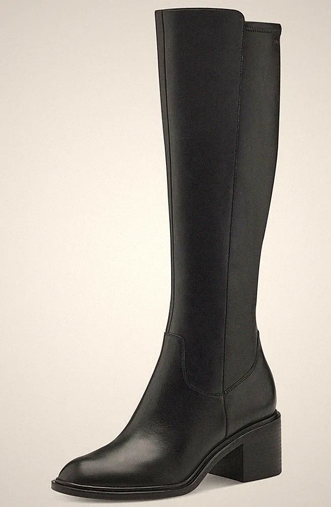 Tamaris Stiefel 25505 001 Schwarz Leder Elegant Blockabsatz Langschaftstiefel