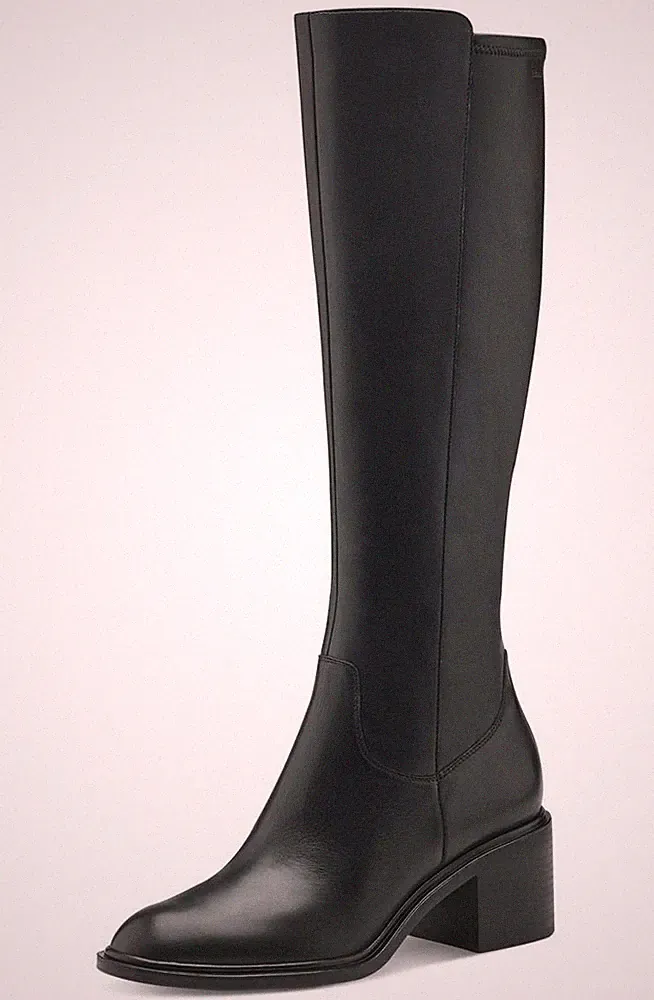 Tamaris Stiefel 25505 001 Schwarz Leder Elegant Blockabsatz Langschaftstiefel