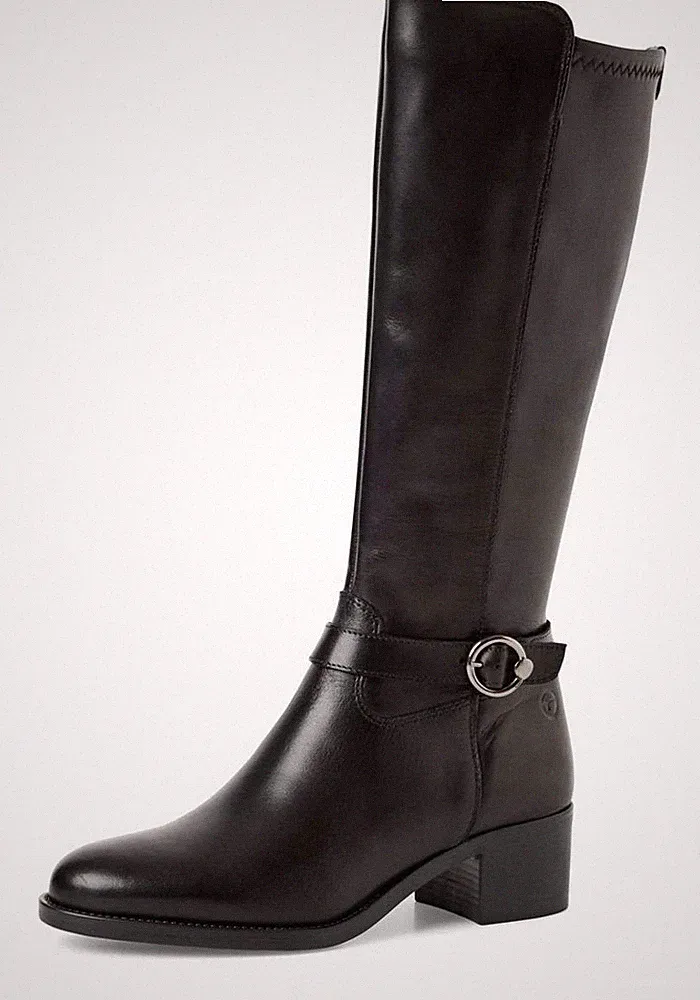 Tamaris Stiefel 25537 001 Schwarz Leder Stiefelette Blockabsatz Elegant