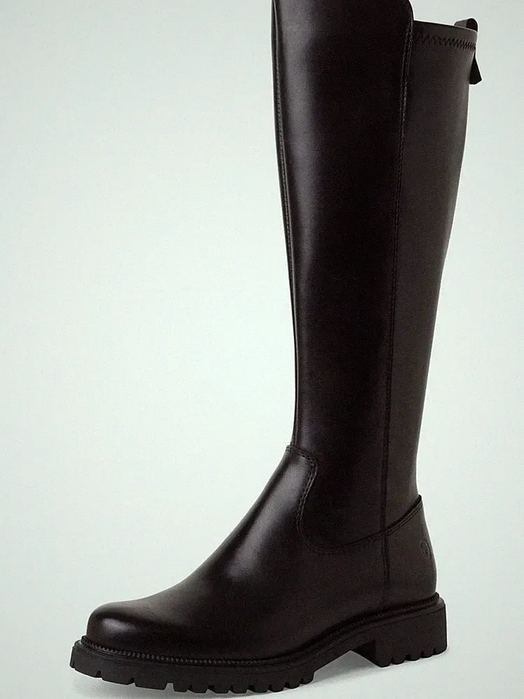 Tamaris Stiefel 25605 0011 Schwarz Leder Stiefelette Blockabsatz Reißverschluss