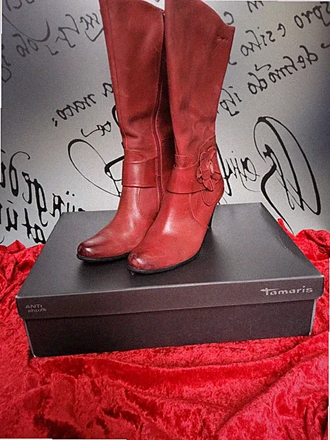"TAMARIS" STIEFEL 38 ROT ABSATZ 6CM 100% ECHTES LEDER ‼️ NEUWERTIG+KARTON