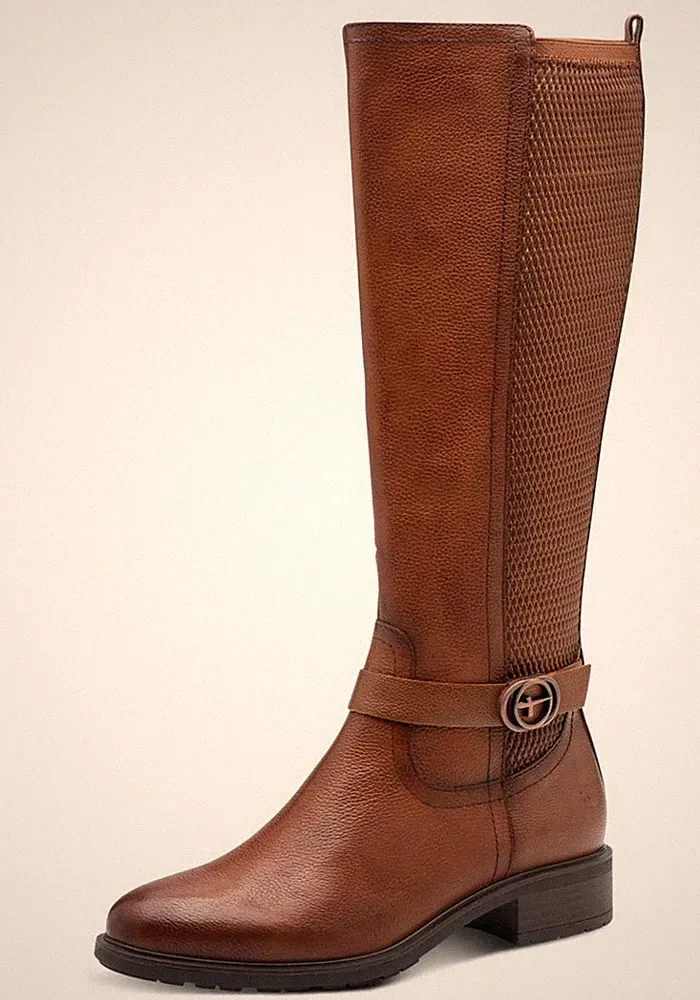 Tamaris Stiefel Braun Glatt Leder Langschaftstiefel Reißverschluss Elegant