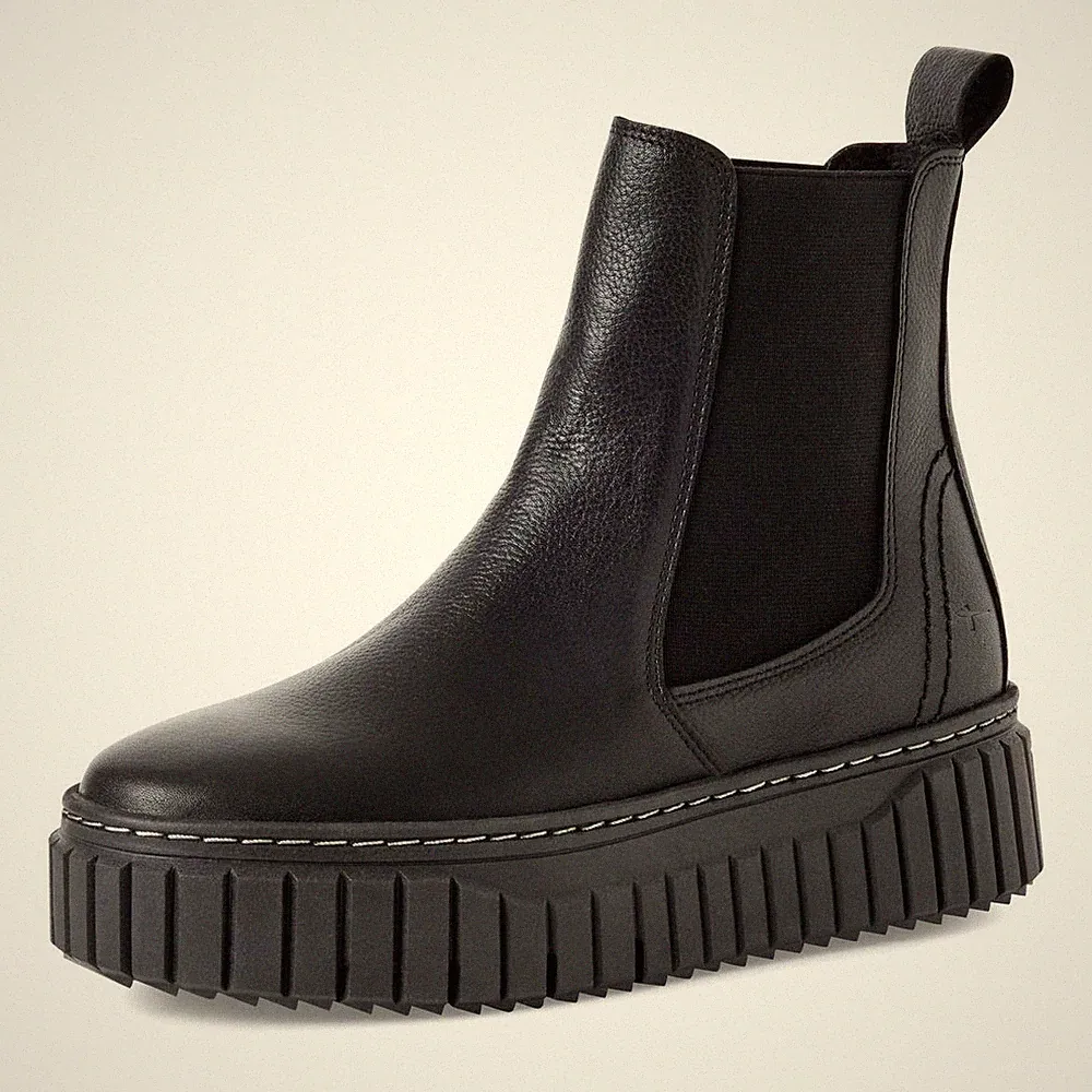 Tamaris Stiefelette Schwarz Leder Plateau Chelsea Stiefel Gummizug Boot