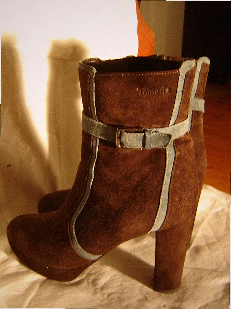 Tamaris Stiefeletten Grösse 38 braun / türkis Wildleder Absatz 10,5 cm