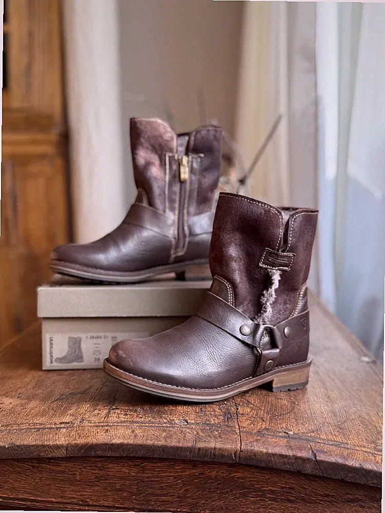Tamaris warme Stiefeletten braun Gr. 38 Booties mocca Stiefel Fake Fur Kunstfell