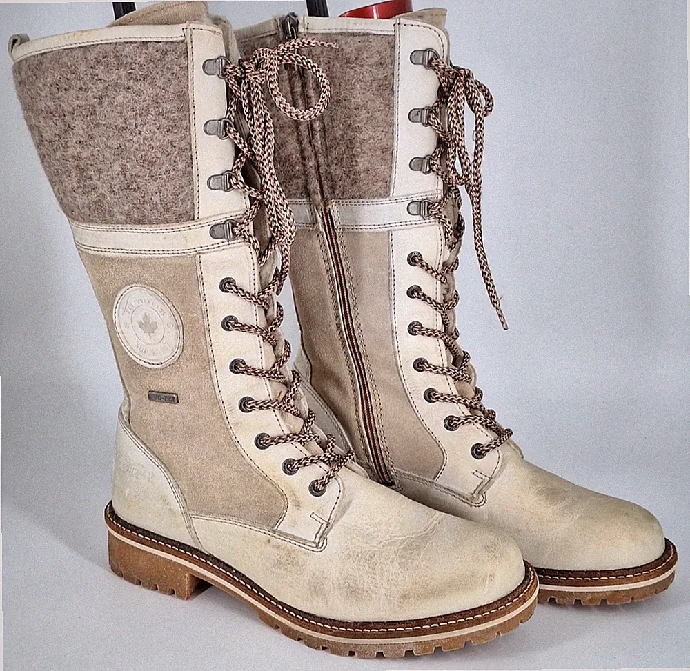 Tamaris - weiße Damen Stiefel - Leder Wolle - Gr. 41 - Duo Tex - Neuwertig