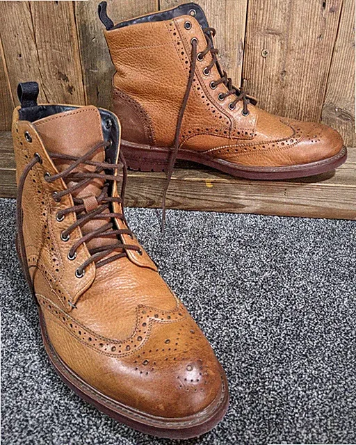 Ted Baker Baellen Herren Hellbraun Leder Brogue Stiefel UK 9 EU43 Budapester Commando Knöchel