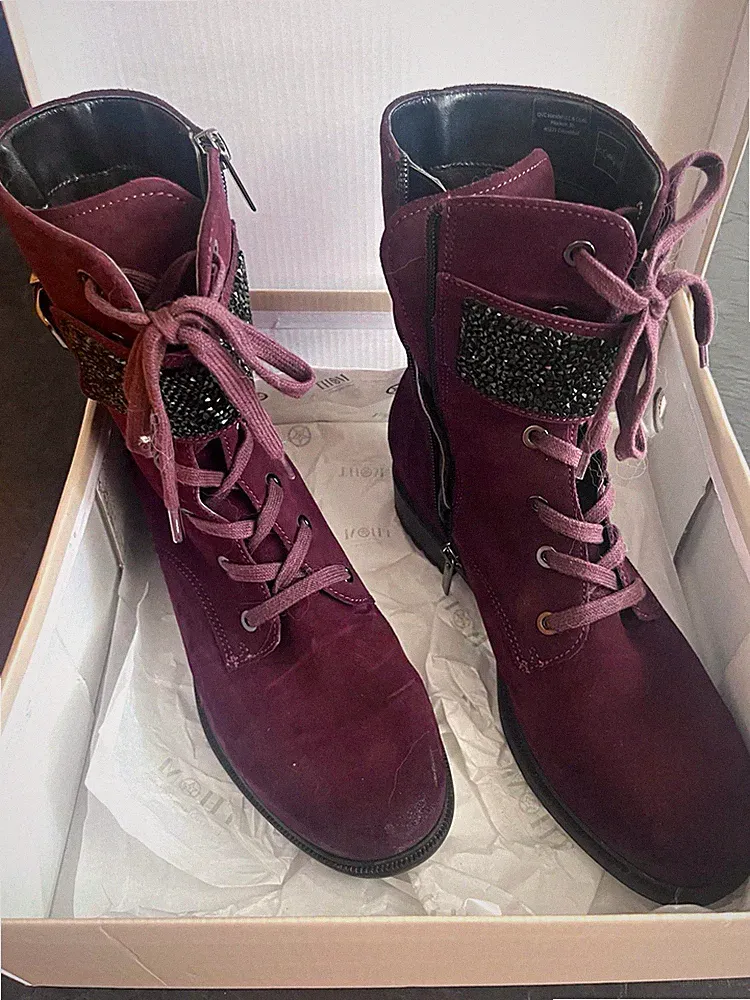 THOM by Thomas Rath Damen Stiefeletten Wildleder Bordeaux EU39 Strassdetails
