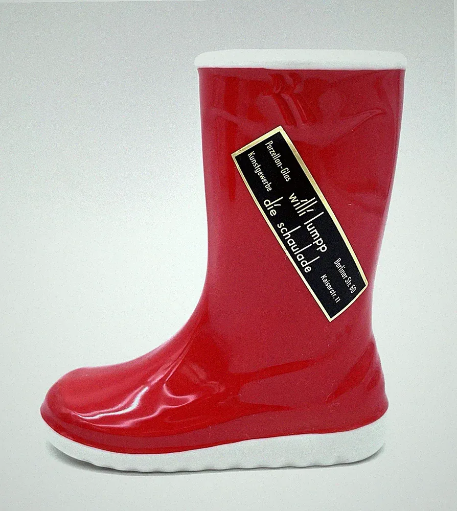 Thomas Rosenthal Germany Porzellan Vase Gummistiefel rot Vintage 70er Jahre