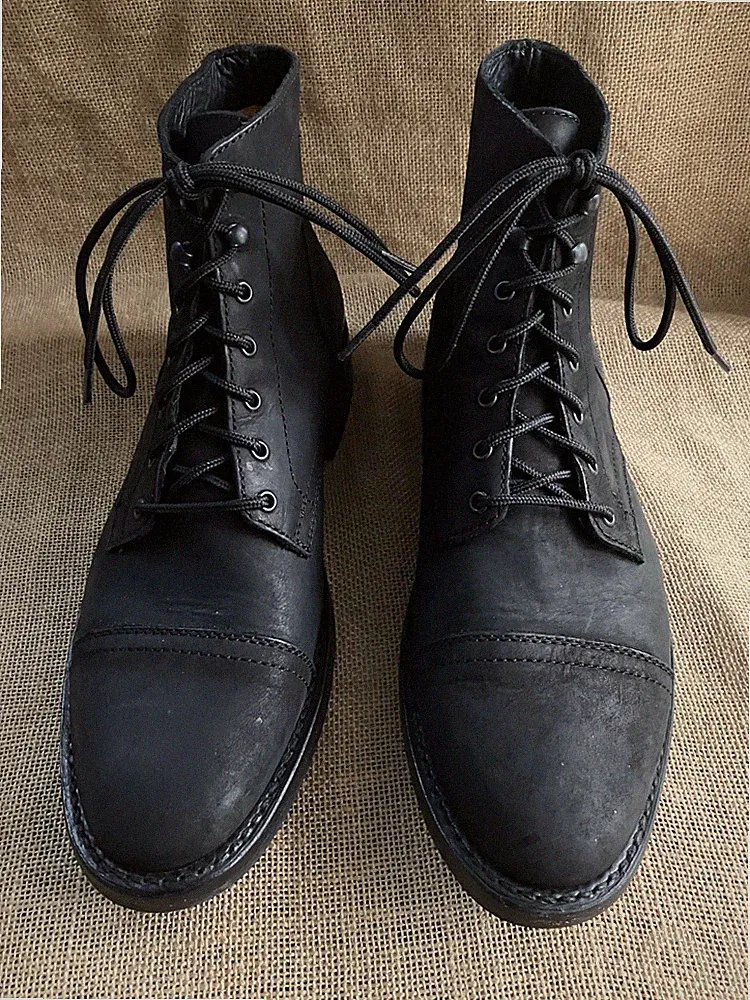 Thursday Everyday Herren Schwarz Leder Kappe Zehe Stiefel Größe UK 10,5 || US...
