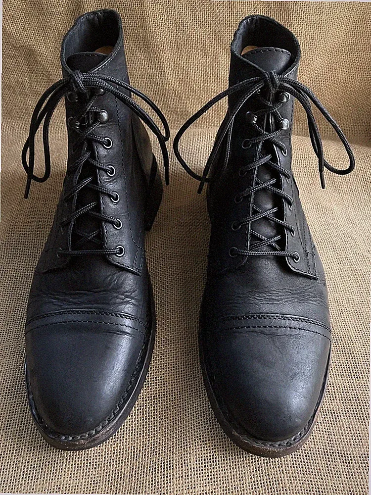 Thursday Everyday Herren Schwarz Leder Kappe Zehe Stiefel Größe UK 9 || US 10