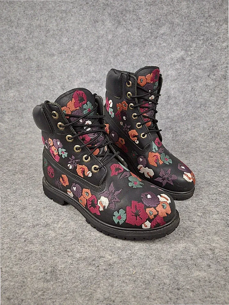 Timberland A1KIX Floral Embroidered Black Premium Waterproof Boots Ladies UK 6