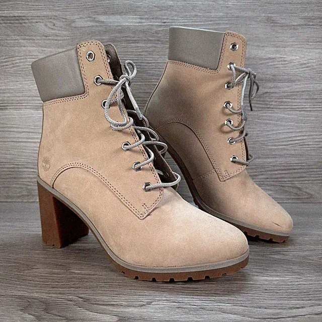 Timberland Allington 6 Inch Lace Up Heeled Boots Taupe Grey Nubuck UK 5,5