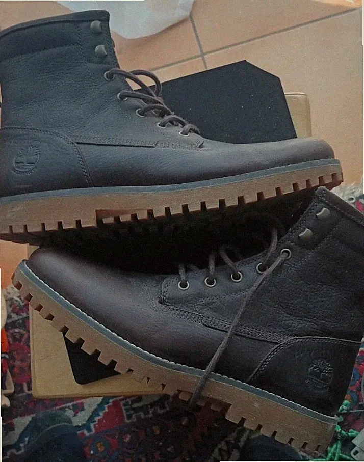 Timberland Herren Biker Stiefel Schwarz Leder Größe 45,5 rutschfest Logo