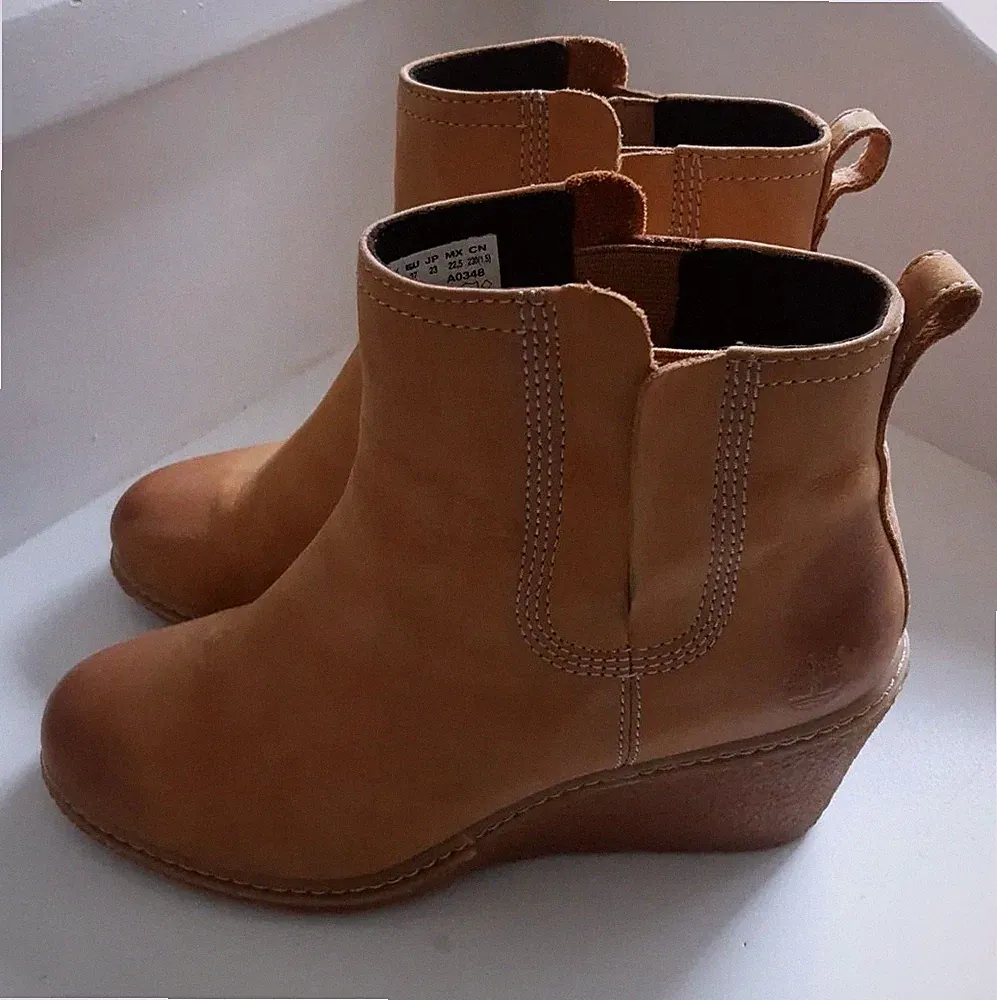 Timberland Stiefelette Boots Gr. 37 Damen Stiefel Leder Keilabsatz Schuhe