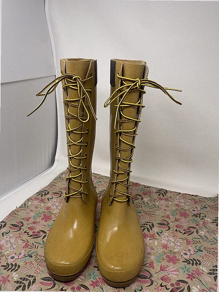 Timberlands Gummistiefel, senf & braun Größe UK 3 Damen kniehoch Schnürung