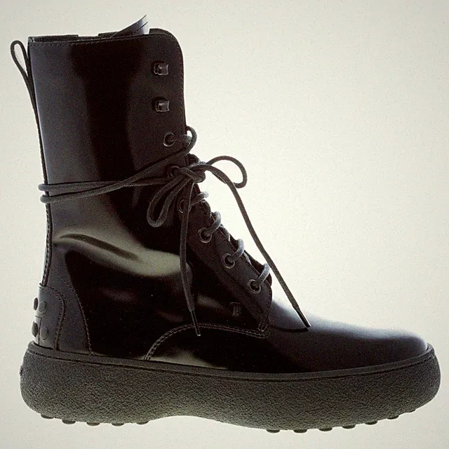 TOD'S Damen Schuhe Schnürstiefelette Winter Gummis aus halbglänzendem Leder schwarz