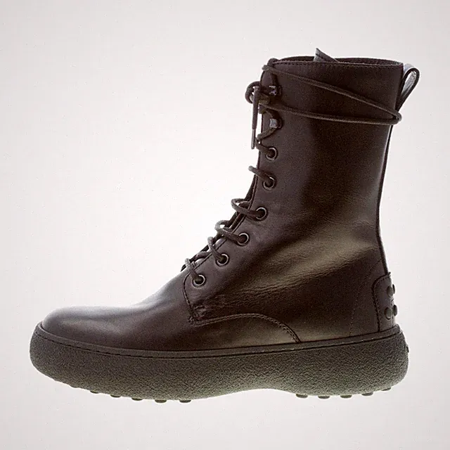 TOD'S Damen Schuhe Schnürstiefelette Winter Gummis Leder schwarz mit Reißverschluss