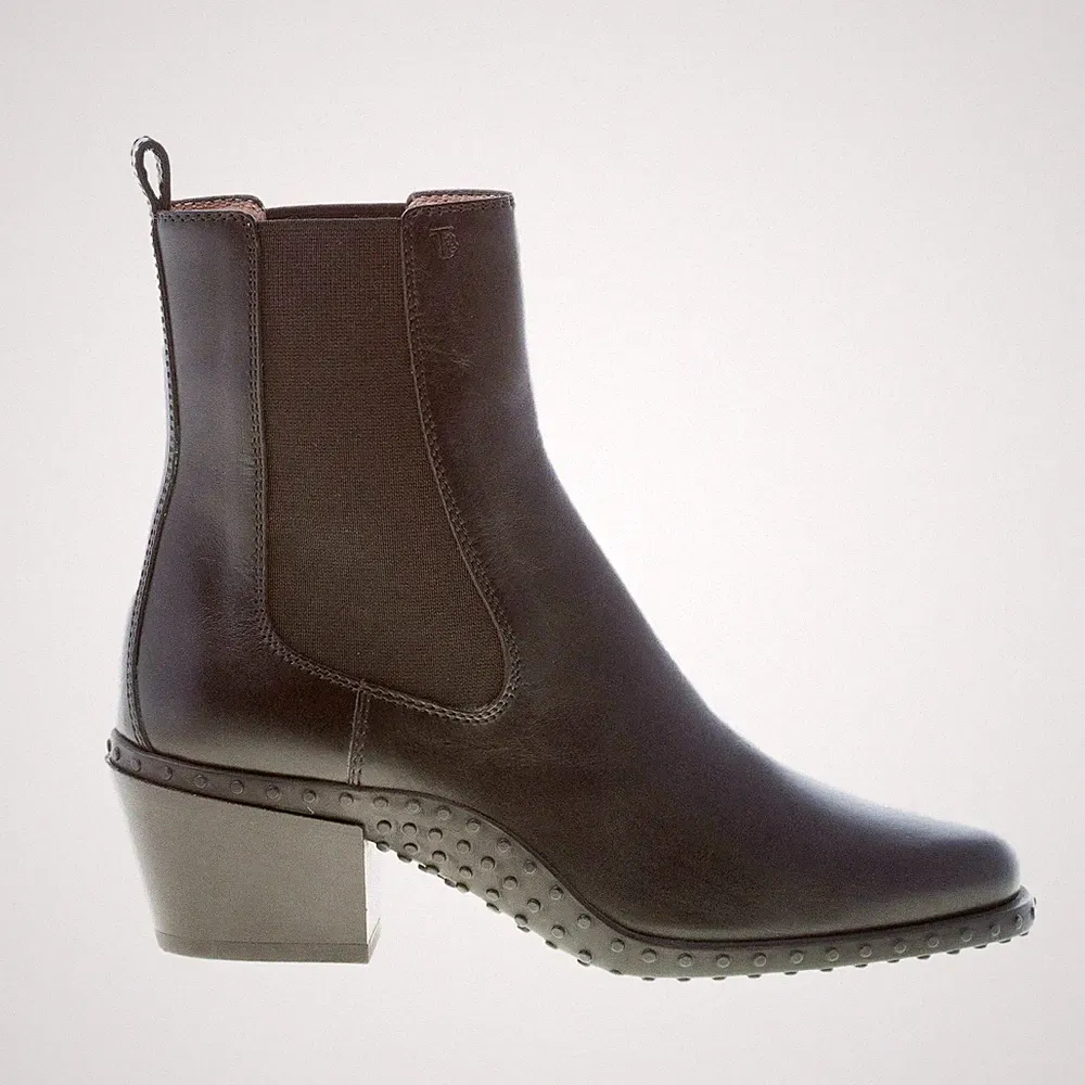TOD'S damen schuhe schwarz leder almond toe western stiefelette micro-gommini
