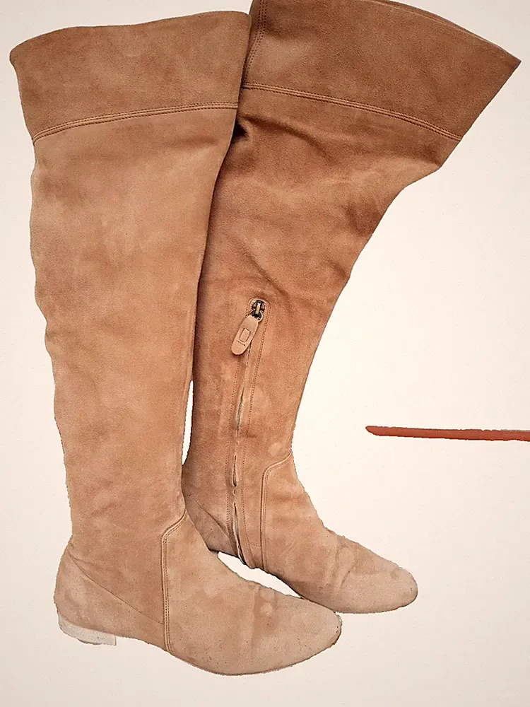 Tolle Julie Dee Damenstiefel aus beigem Wildleder Overknees oder krempeln Gr. 37