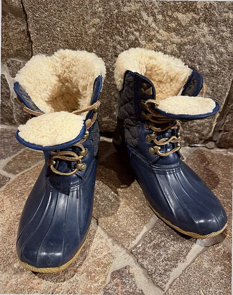 Tolle Sperry TOP-SIDER Wasserdichter Gummi Stiefel Boot Gr37,5 100%Wolle Futter