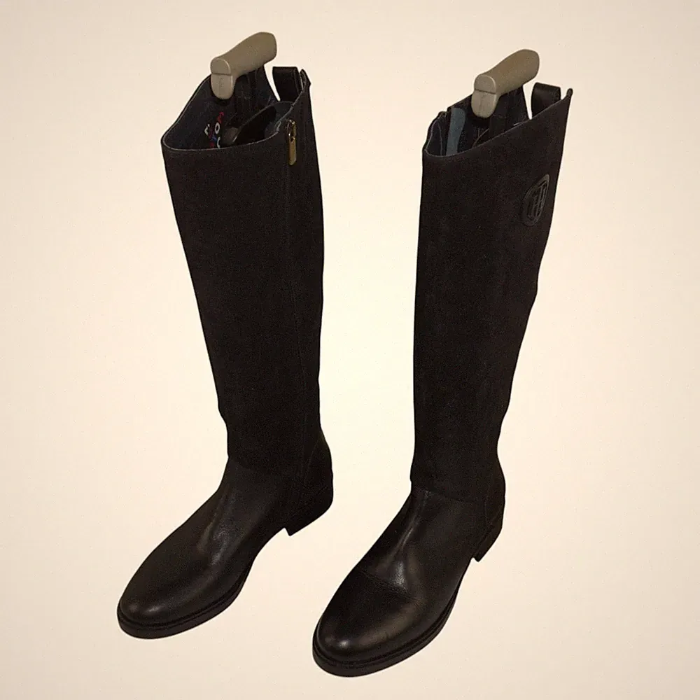 Tommy Hilfiger 39 Damen Stiefel Reitstiefel Boots Schwarz Leder