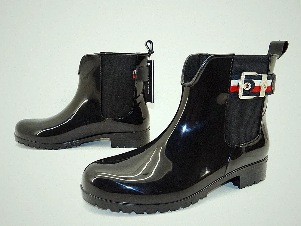 Tommy Hilfiger CORPORATE BELT Gummistiefel Chelsea Boots Regen Boot Schwarz 36