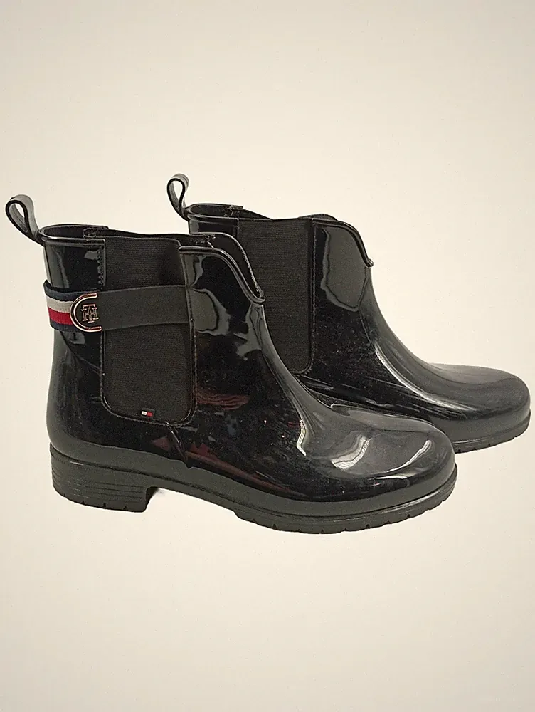 Tommy Hilfiger Damen Chelsea Gummistiefel Schwarz Gr. 42 Regenstiefel
