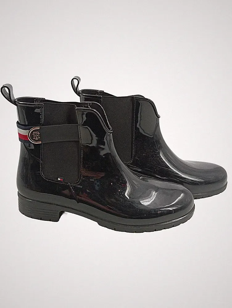 Tommy Hilfiger Damen Chelsea Gummistiefel Schwarz Gr. 42 Regenstiefel