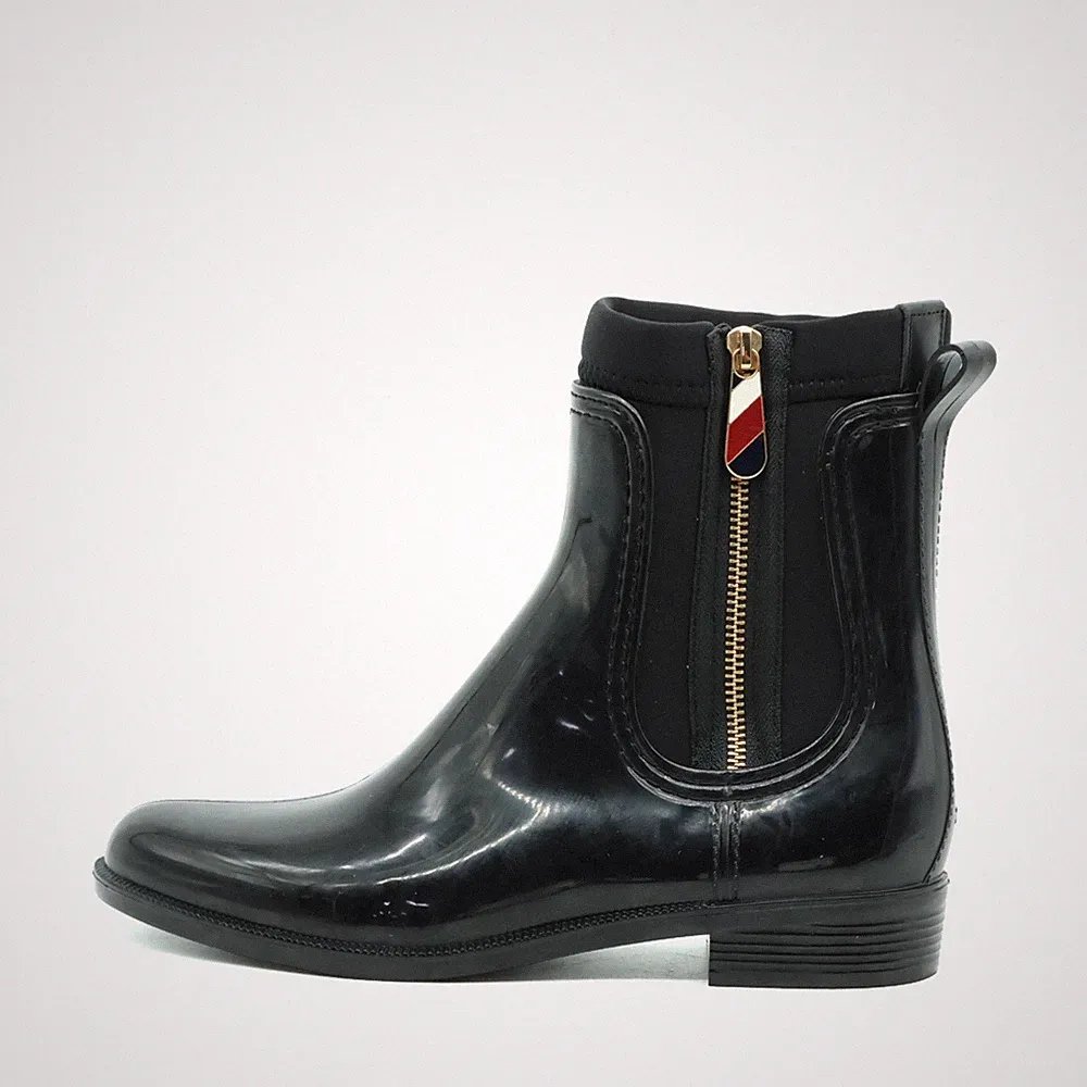 Tommy Hilfiger Damen Regen Stiefelette Schwarz Gummi Chelsea Boots EU 40