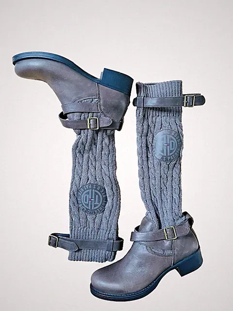 TOMMY HILFIGER Damen Schuhe Stiefel Leder, Strick-Schaft Original Gr. 37 NEU
