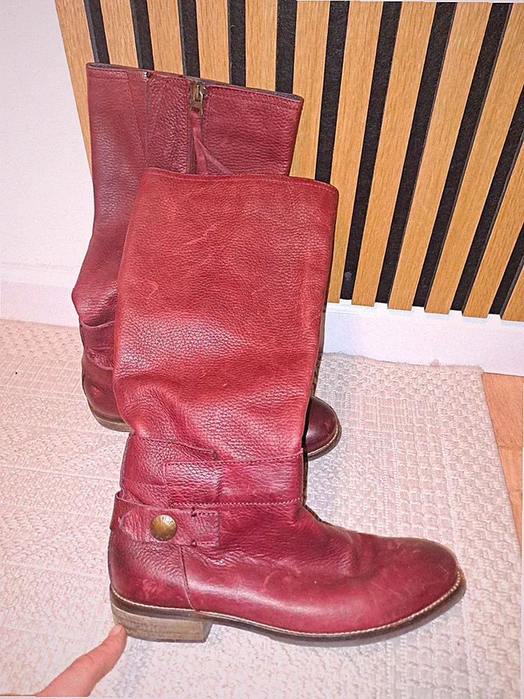 Tommy Hilfiger Damen Stiefel Leder Rot Reißverschluss Gr 39