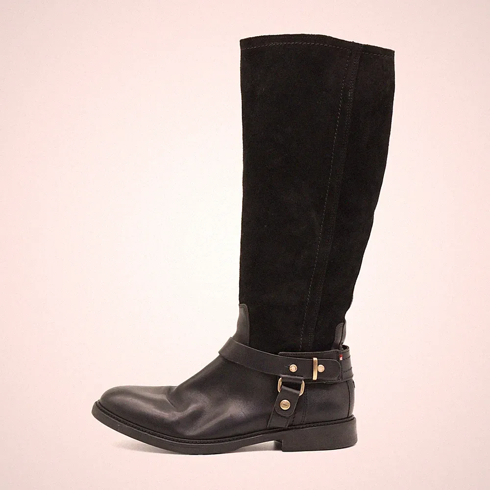Tommy Hilfiger Damen Stiefel Schwarz Leder, Schaftstiefel Reitstiefel EU 40