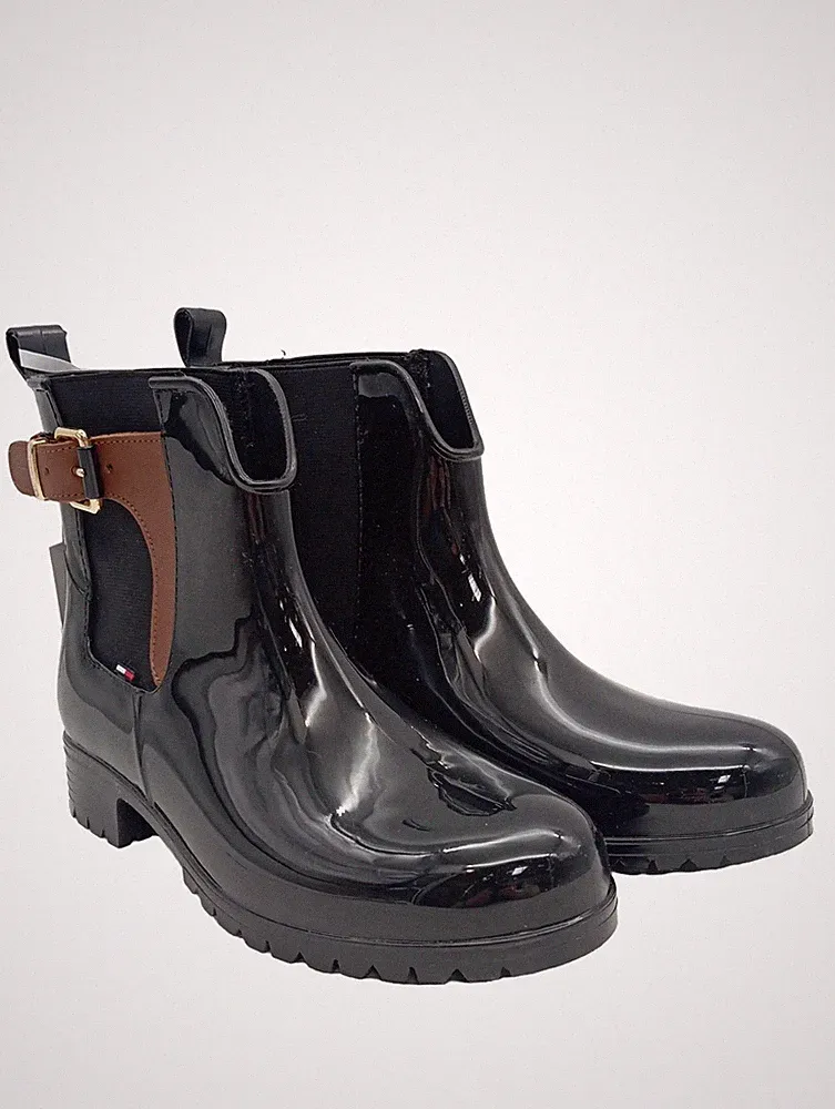 TOMMY HILFIGER Gummistiefel Damen Stiefel Gr. DE 38 schwarz-braun Casual-Look