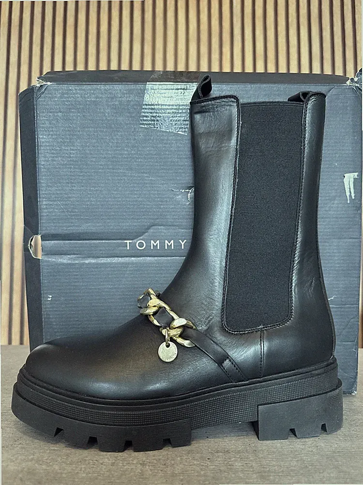 Tommy Hilfiger Monochromatic Chelsea Boots Schwarz Gr. 40 Schuh Leder Neu