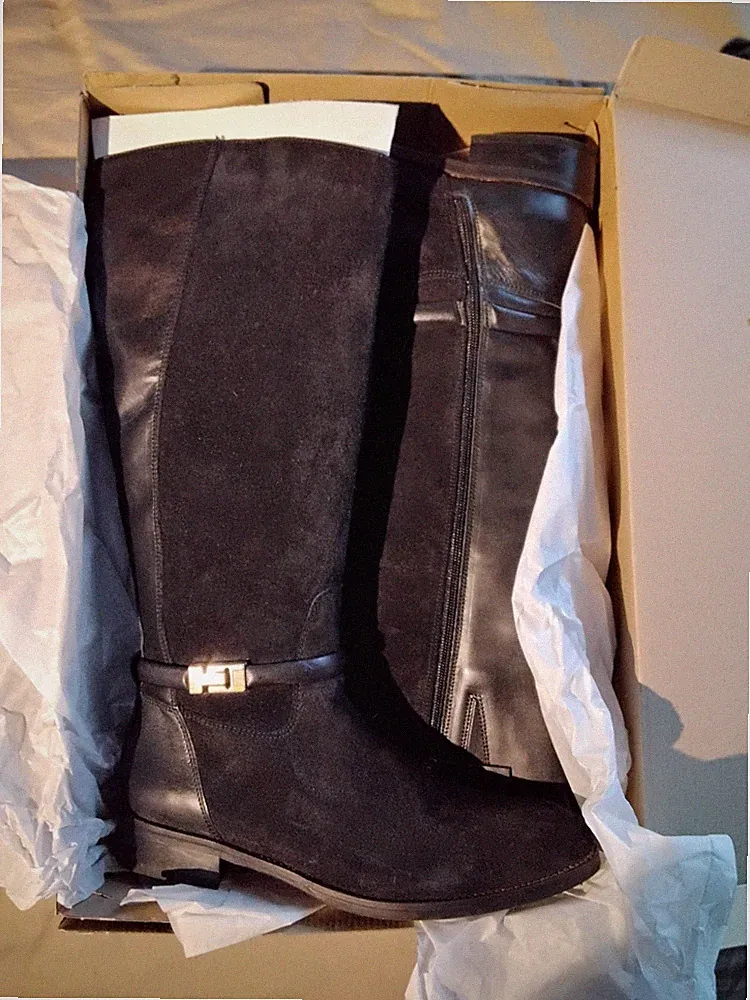 Tommy Hilfiger Reiter Damen Stiefel 40 Wild u Leder Schwarz Gold Rahmengenäht